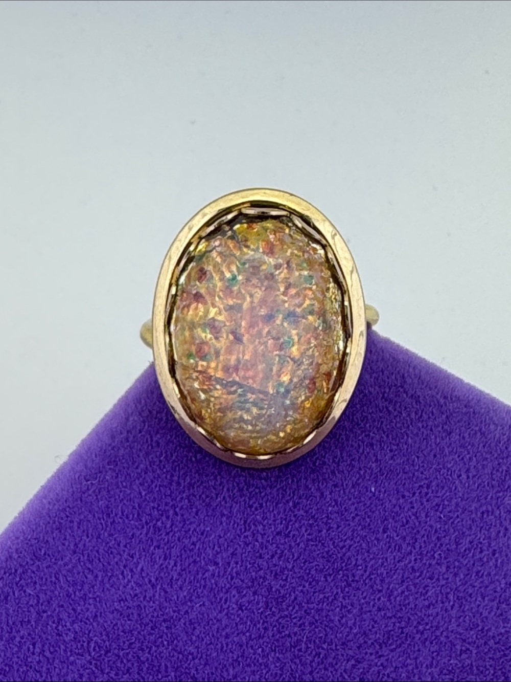 💛Vintage Sarah Coventry Gold Plated Faux Fire Opal Statement Ring | Designer 70s